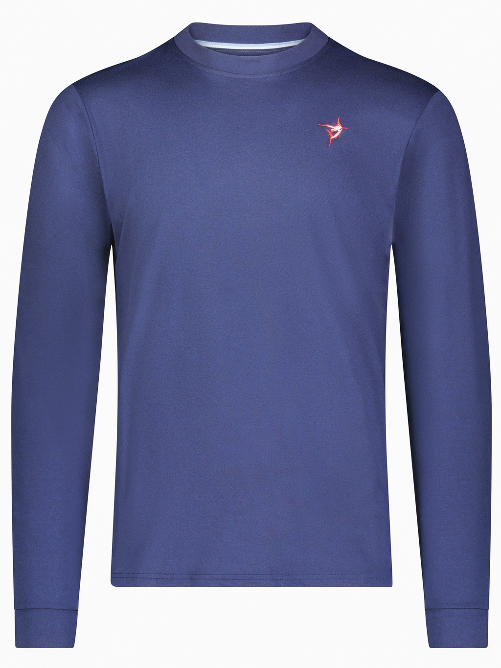 Men's black UV50 performance long sleeve tee with embroidered chest logo, brushed stretch fabric
