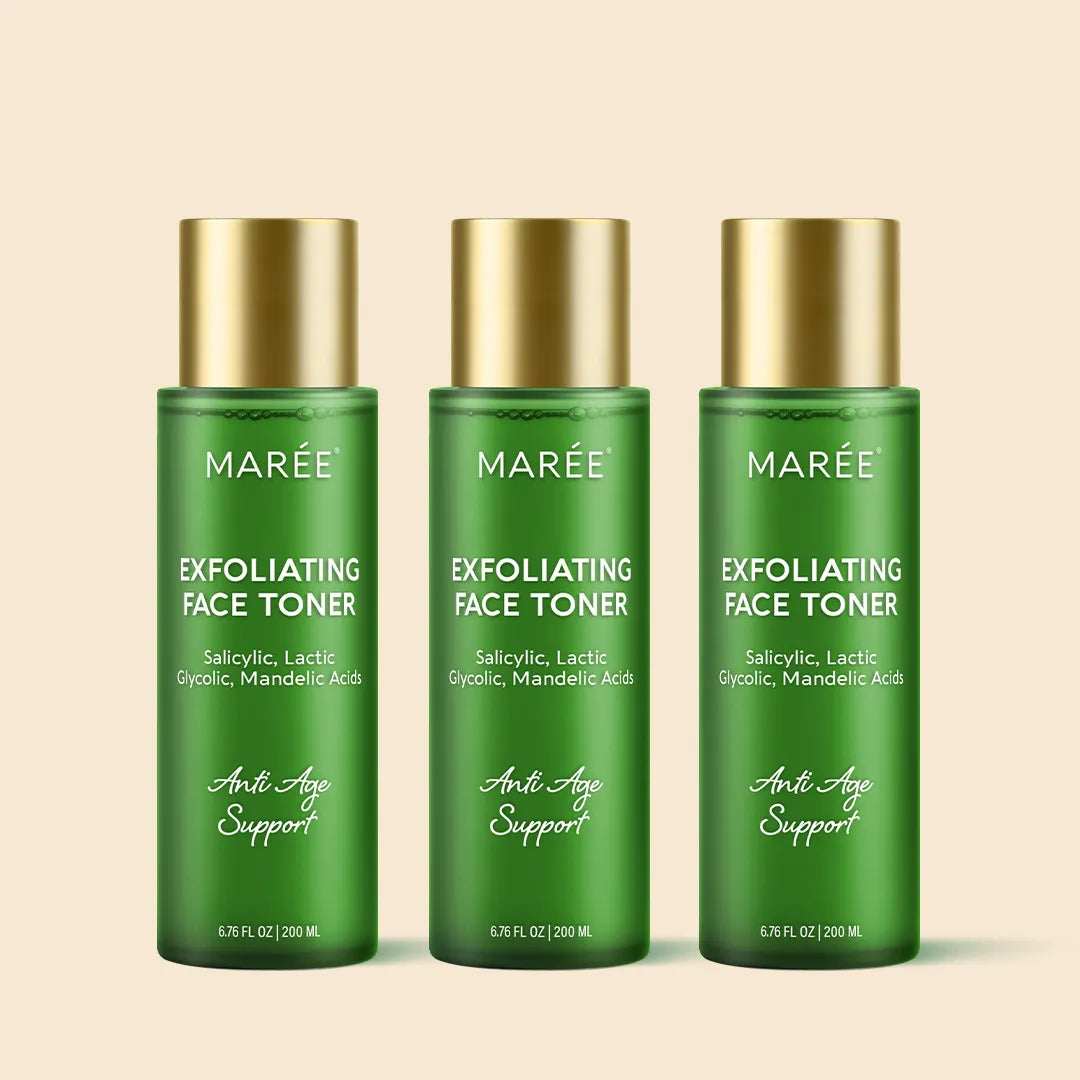 Marée Daily Glow Exfoliating Toner bottle on a clean surface, water-light acid toner for smooth glowing skin