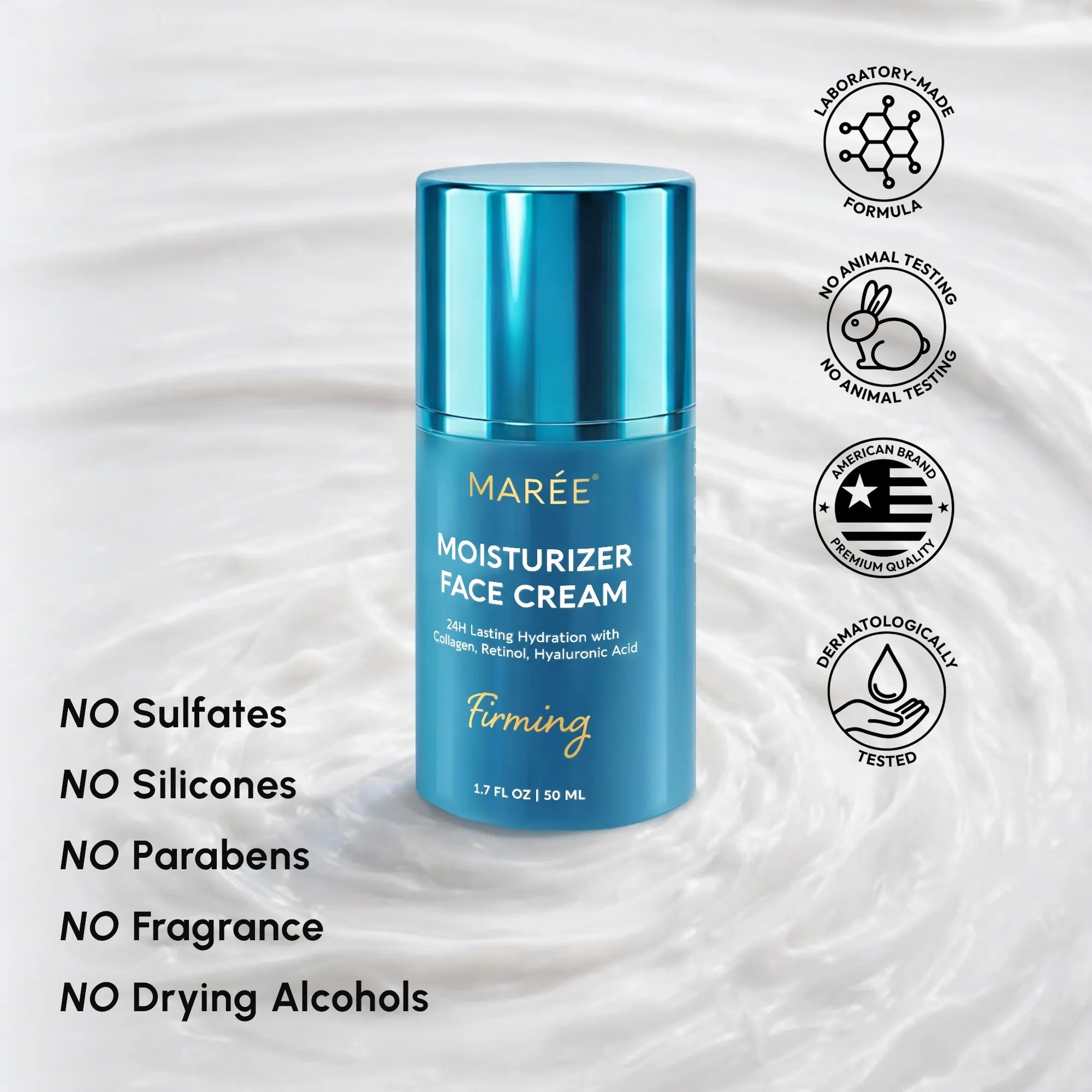 Marée Collagen Face Cream jar with lightweight deep-moisture formula for plump, lifted skin