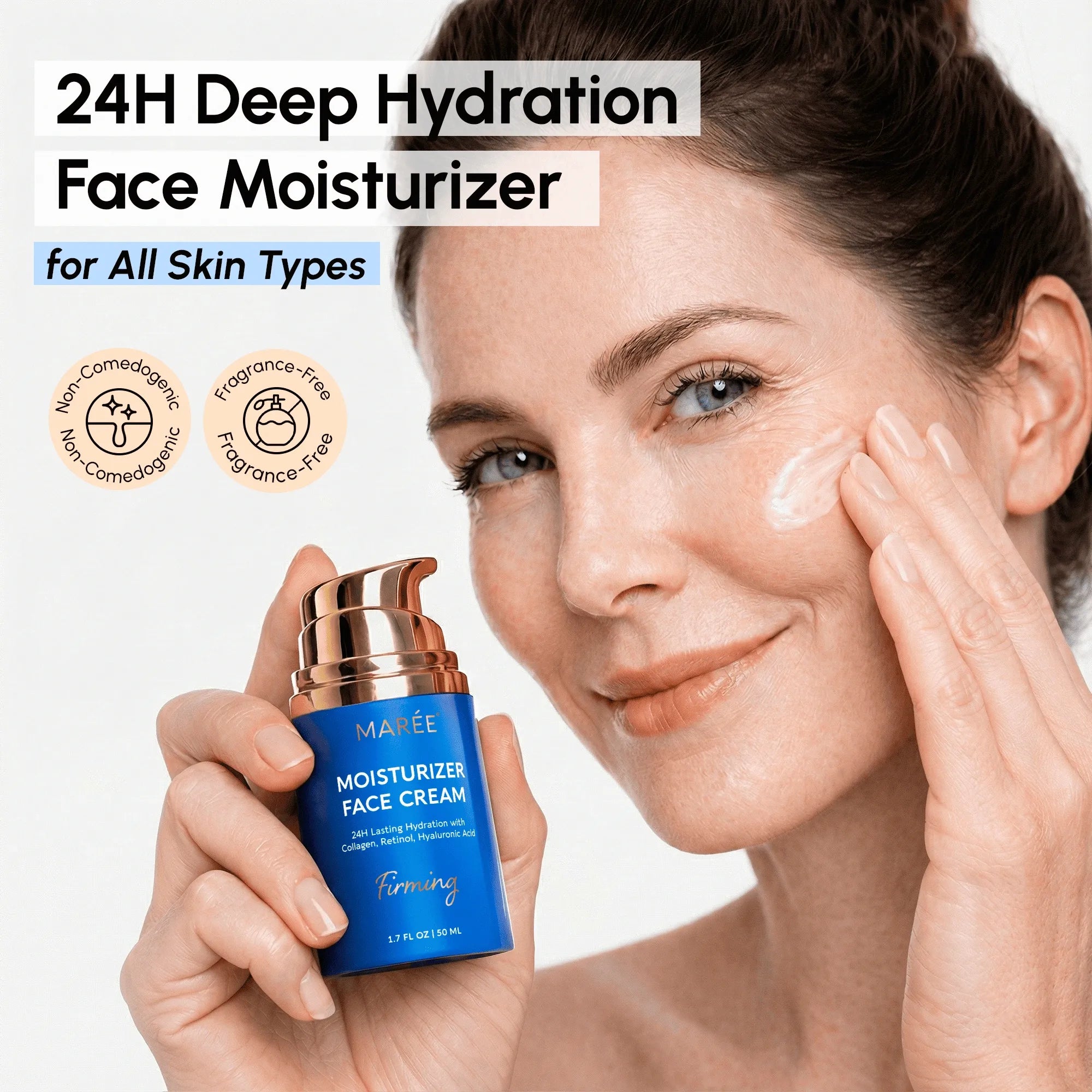 Marée collagen firming and lifting face moisturizer cream jar on a clean light surface