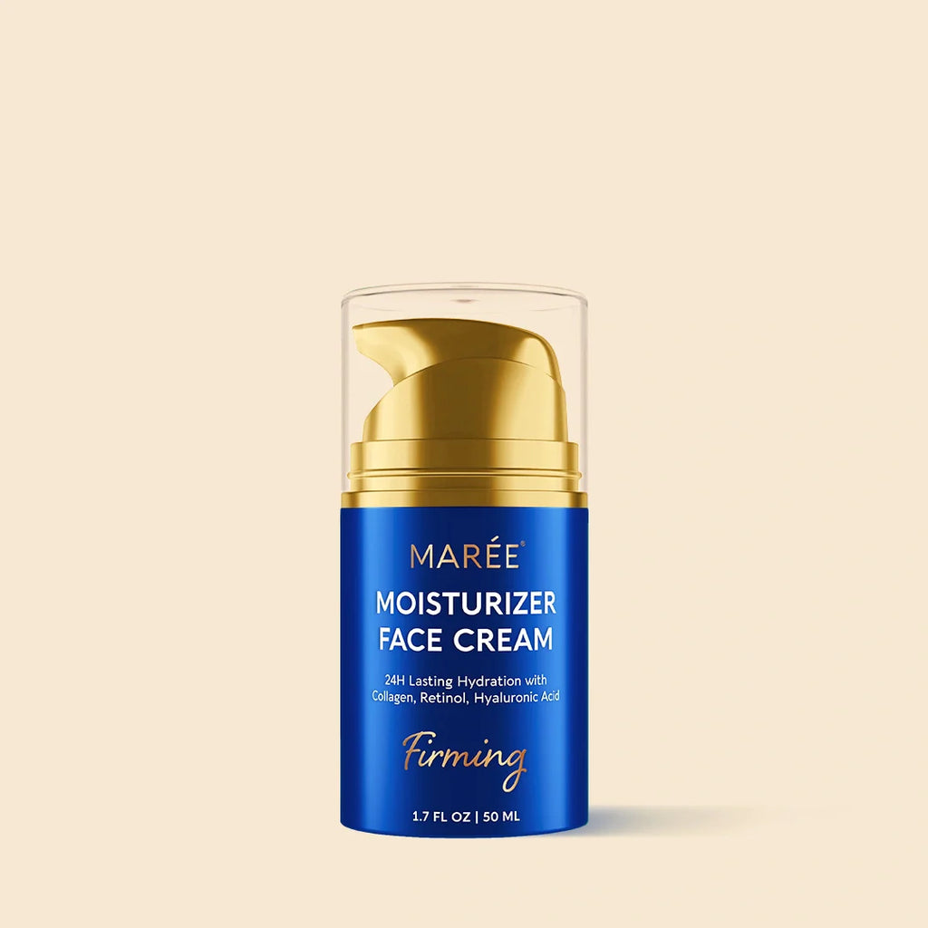 Marée collagen firming and lifting face moisturizer cream jar on a clean light surface