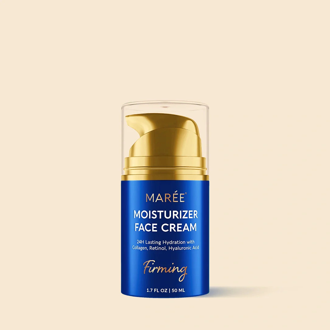 Marée collagen firming and lifting face moisturizer cream jar on a clean light surface