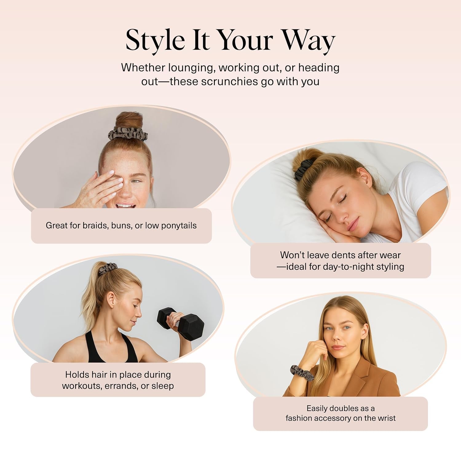 Ultra-Petite Satin Scrunchies for Women - No Crease, Frizz-Free Sleep | Softer than Silk Scrunchies Gentle on Hair Scrunchies for All Hair Types | Stylish Hair Accessories - Eucalyptus, 6Pcs