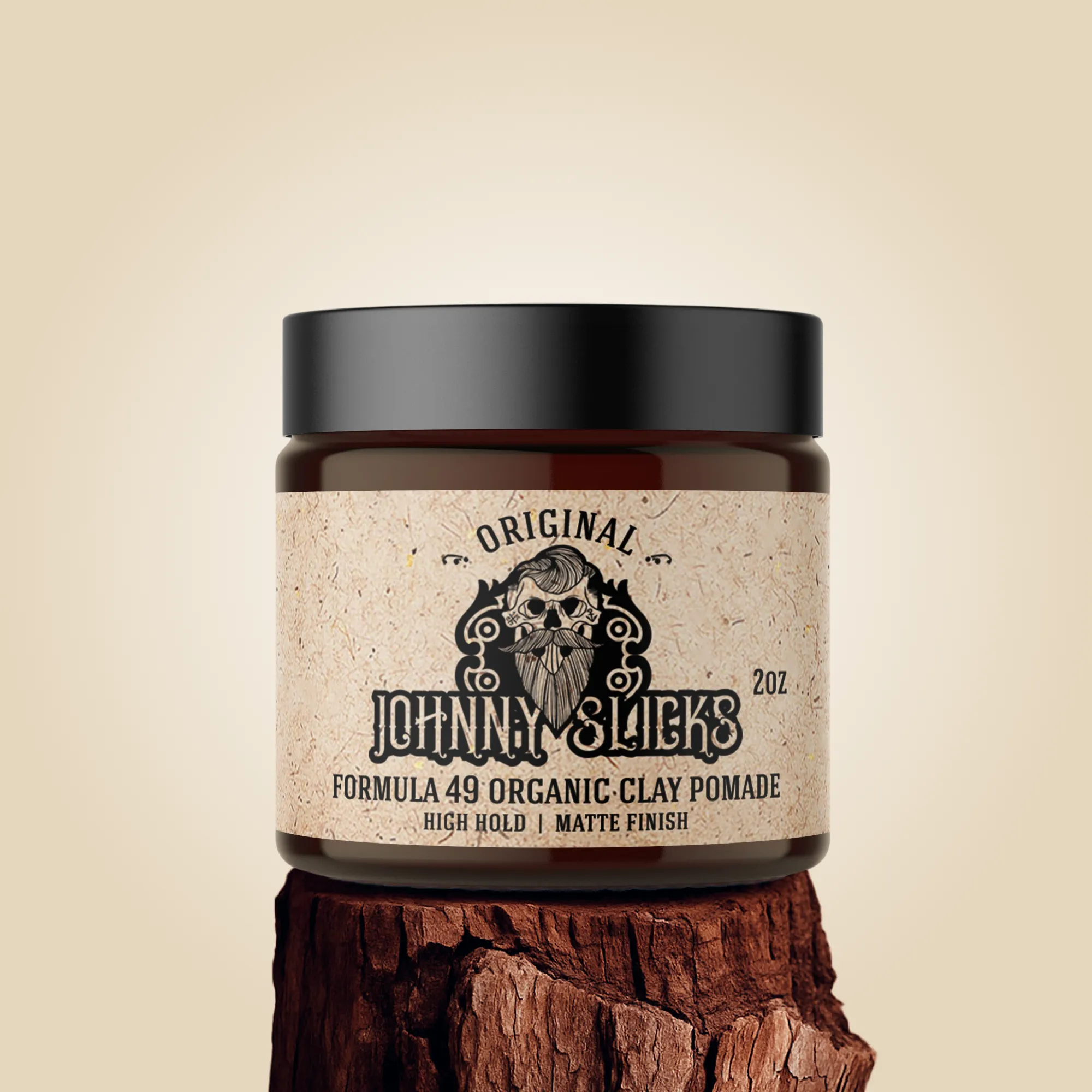 Formula 49 organic clay pomade jar on a clean surface, matte label, neutral background