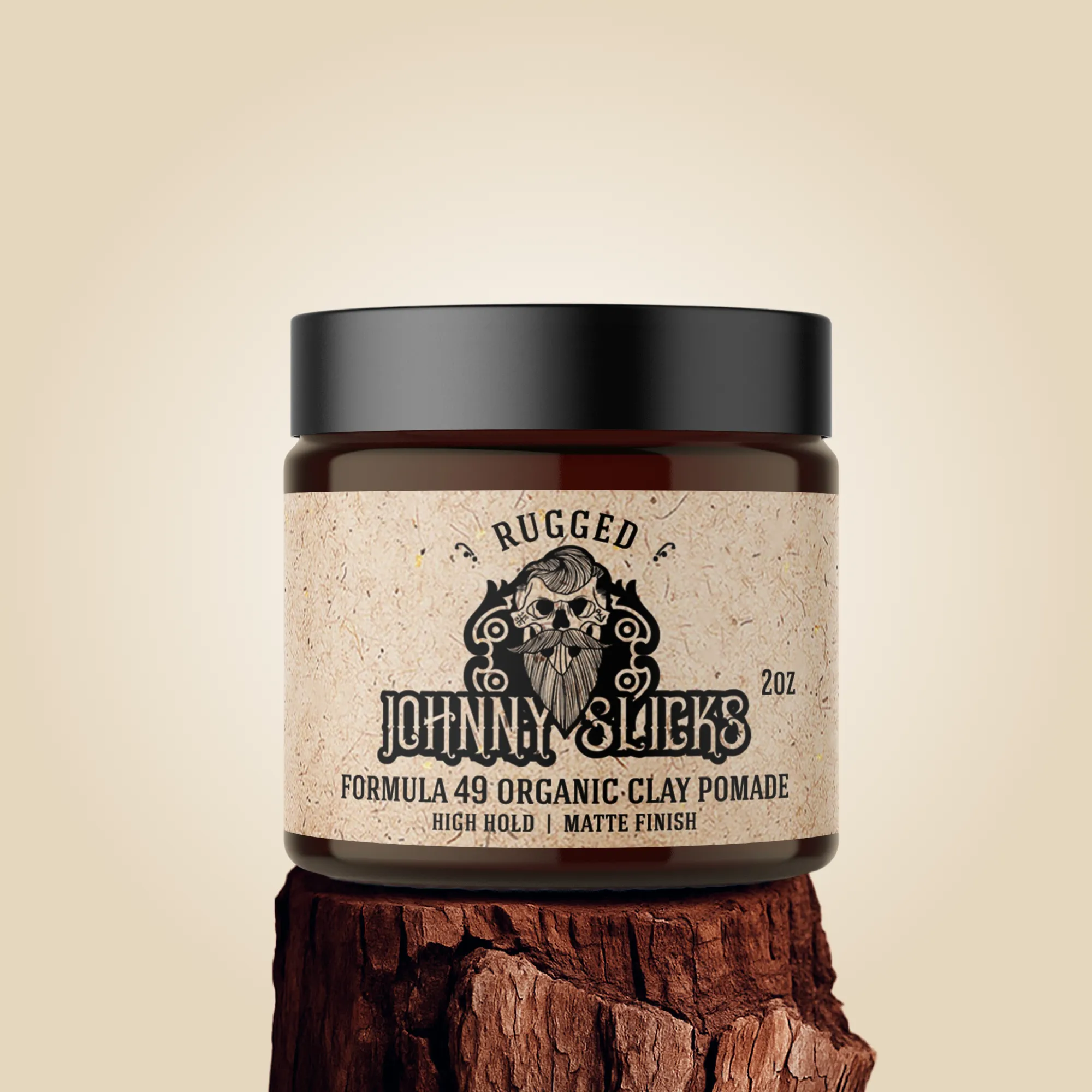 Formula 49 organic clay pomade jar on a clean surface, matte label, neutral background