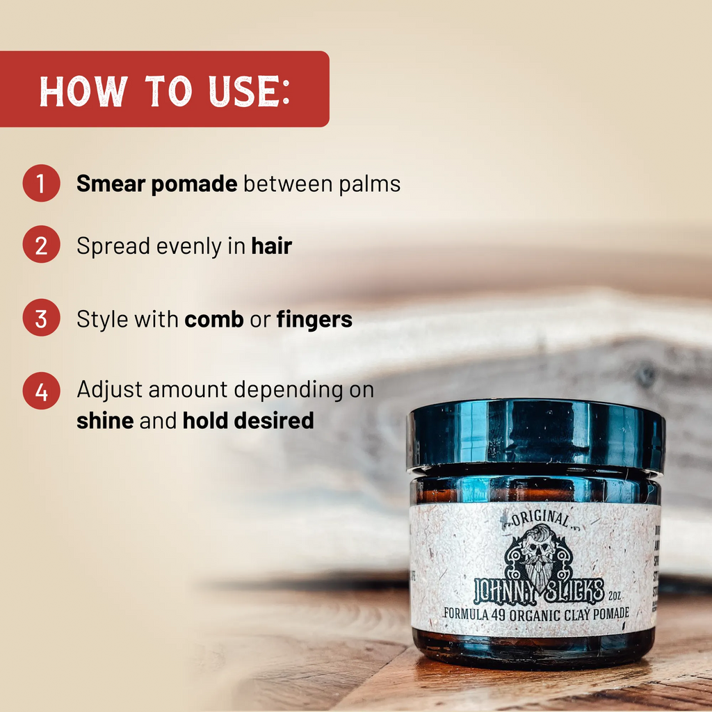 Formula 49 organic clay pomade jar on a clean surface, matte label, neutral background