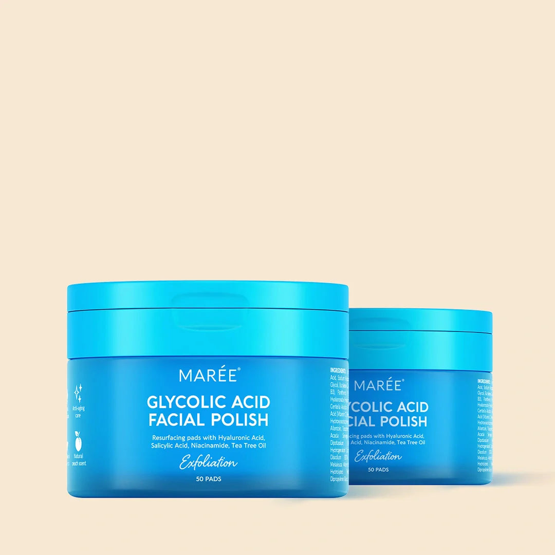 Maree glycolic acid exfoliating toner pads in minimalist packaging on a clean white surface