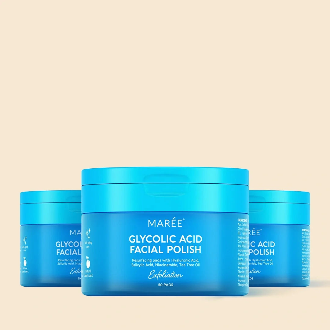 Maree glycolic acid exfoliating toner pads in minimalist packaging on a clean white surface