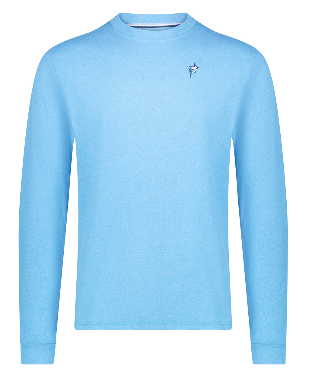 Men's black UV50 performance long sleeve tee with embroidered chest logo, brushed stretch fabric