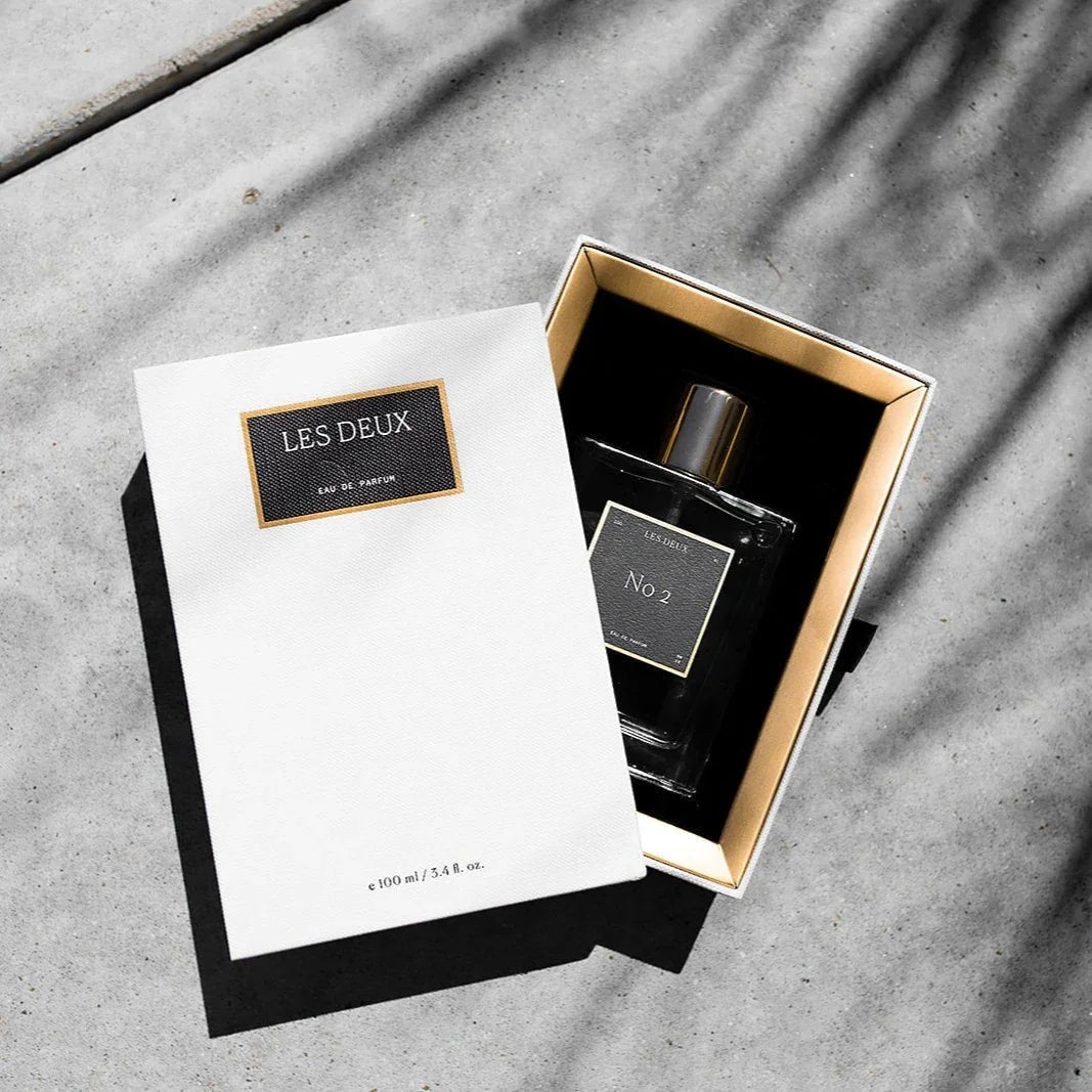 Les Deux Fragrances No. 2 Peau d'Or perfume bottle with amber and gold tones on a neutral background