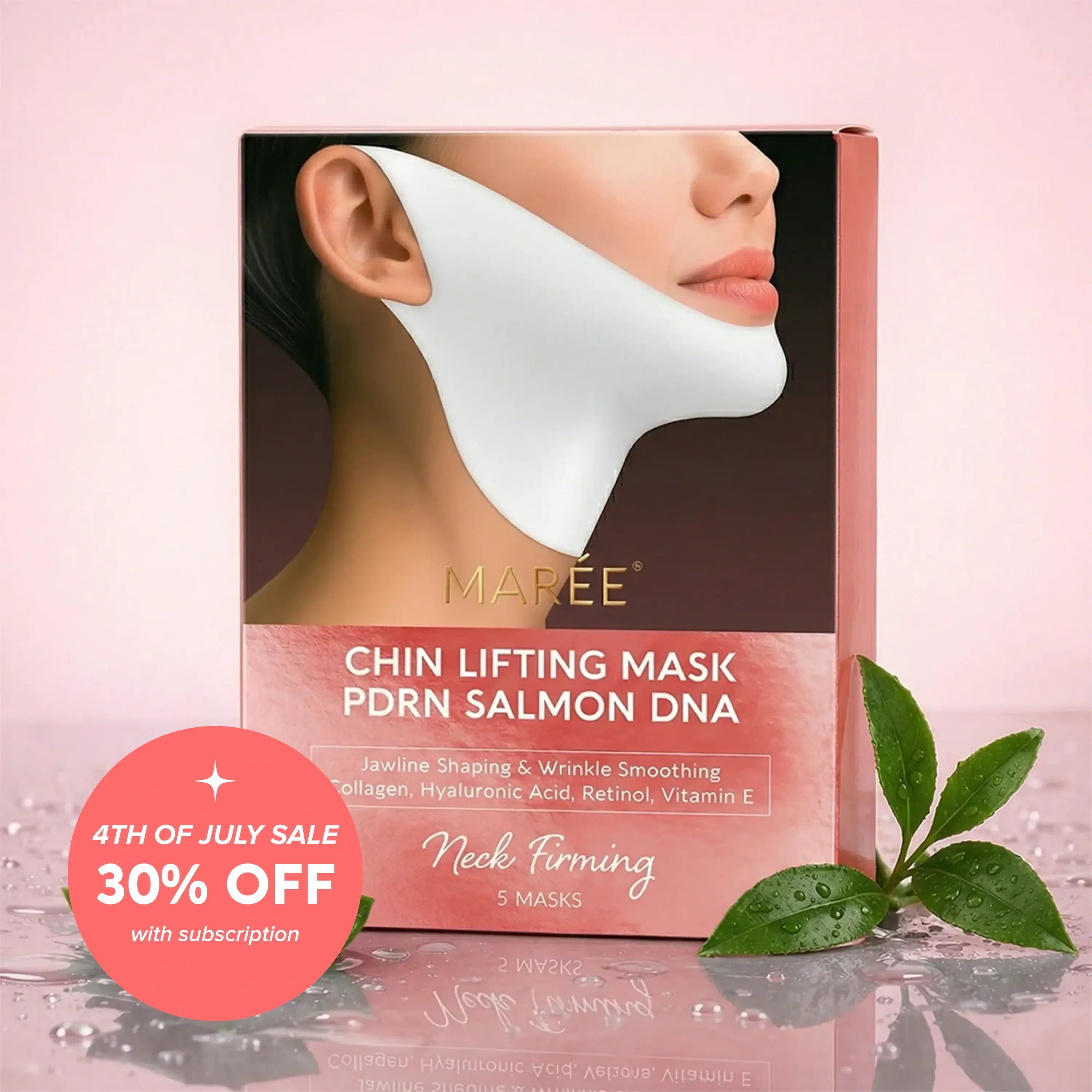 Marée PDRN V-Line Lifting Mask applied to chin and neck area for jawline contouring and skin firming