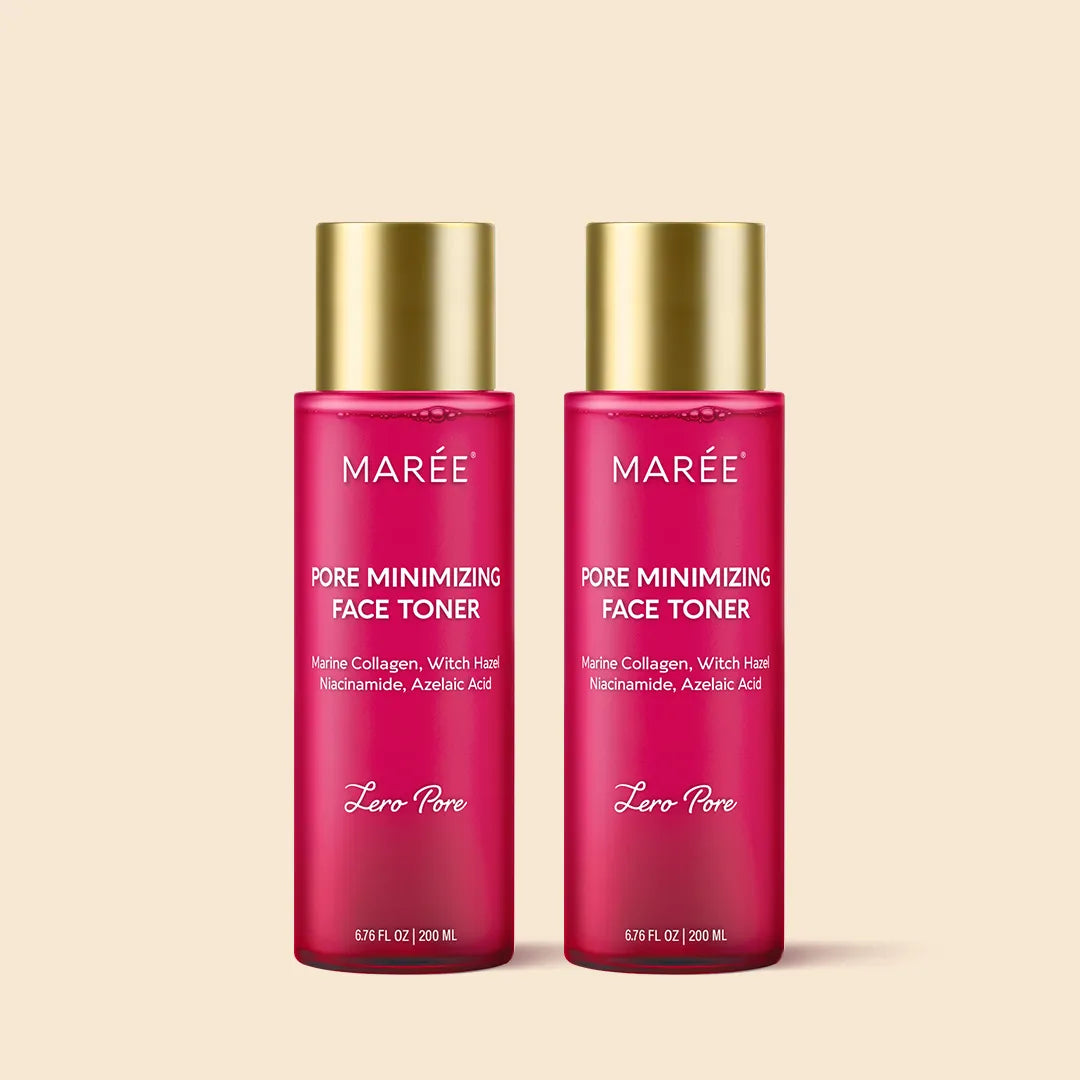 Marée Pore Refining Toner bottle on a minimal white surface, lightweight hydrating facial toner for pore refinement