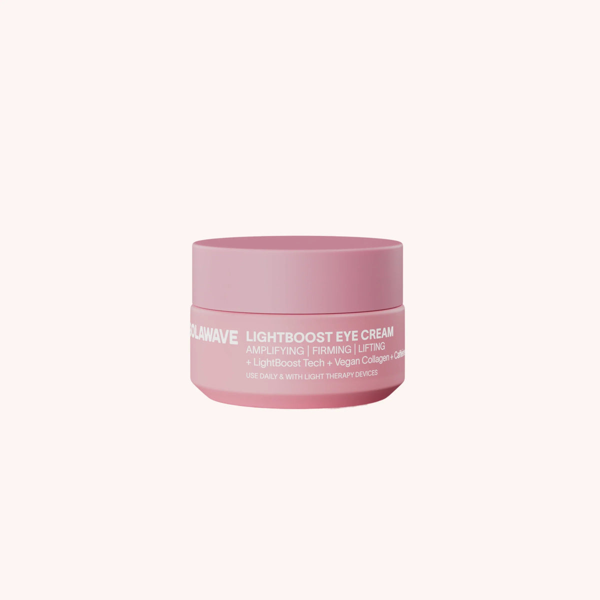 Solawave LightBoost Eye Cream tube on a clean surface, showcasing the silky cooling formula for dark circles and puffiness