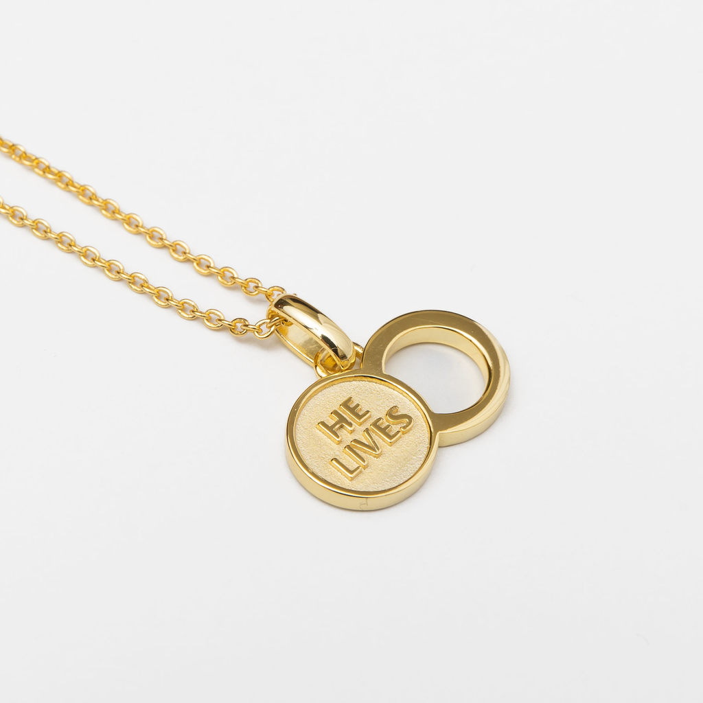 Sterling silver empty tomb pendant necklace with two-circle infinity silhouette on a delicate 19.5-inch chain
