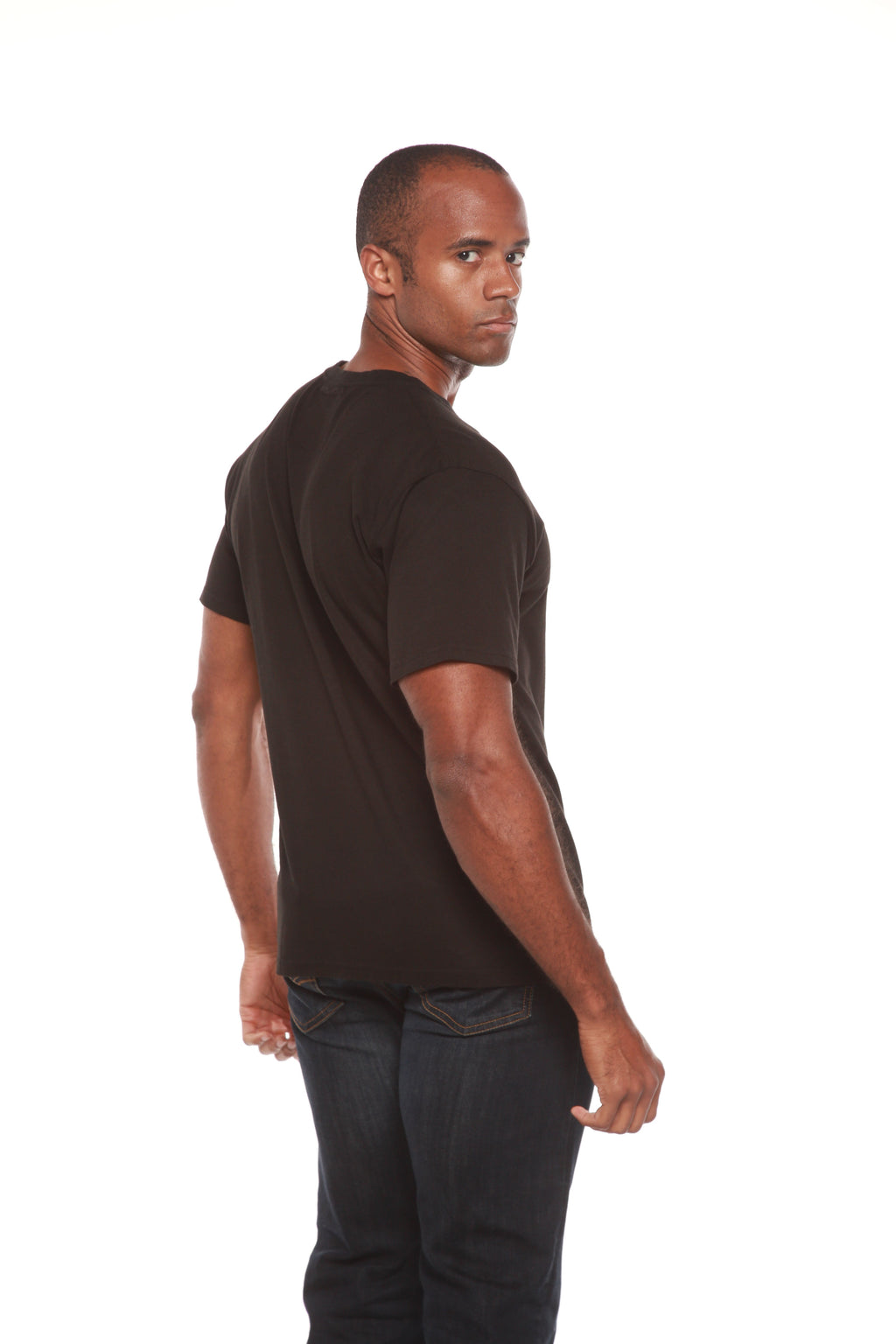 Men's bamboo viscose organic cotton crew neck t-shirt in charcoal grey, classic straight cut, laid flat on neutral background