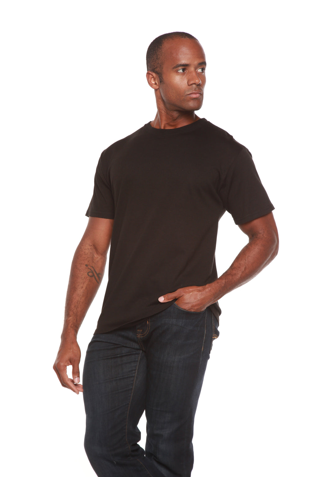 Men's bamboo viscose organic cotton crew neck t-shirt in charcoal grey, classic straight cut, laid flat on neutral background