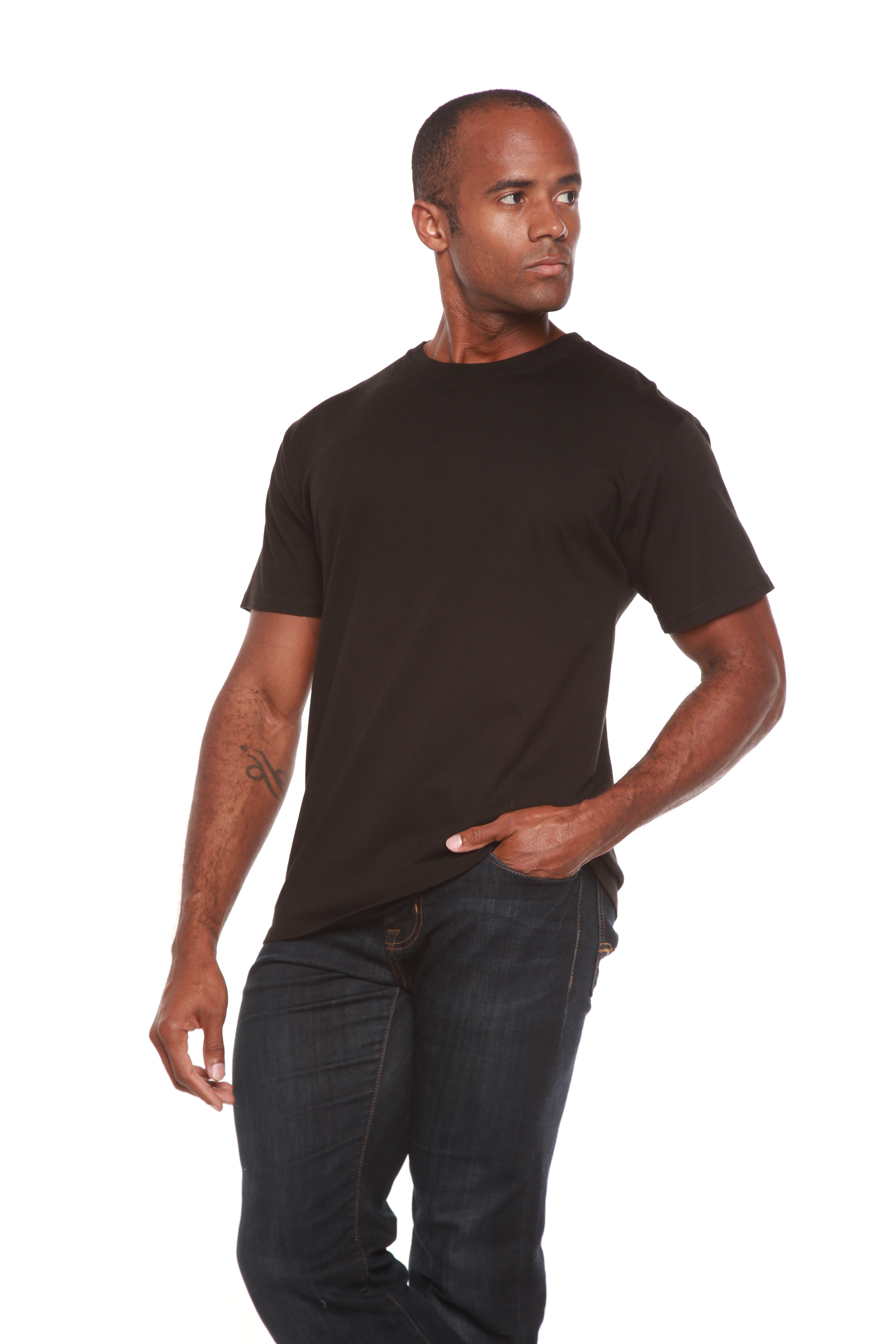 Men's bamboo viscose organic cotton crew neck t-shirt in charcoal grey, classic straight cut, laid flat on neutral background